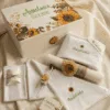 Trusou de botez personalizat Floarea Soarelui, cutie din lemn pictata manual si prosop brodat cu nume