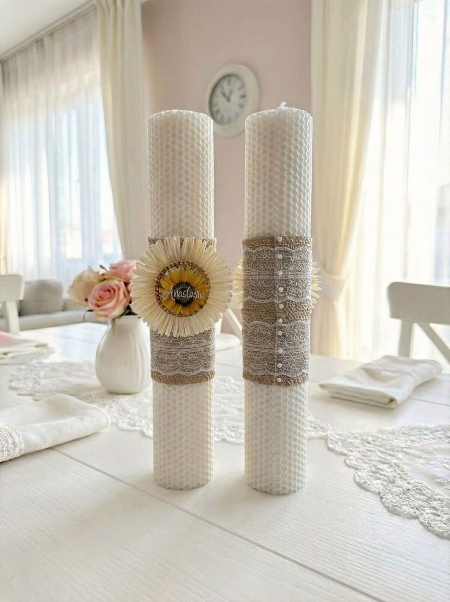 Lumanare botez cu floarea soarelui