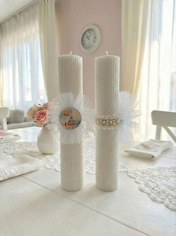 Lumanare botez printesa, lumanare botez fete discreta, lumanare tulle