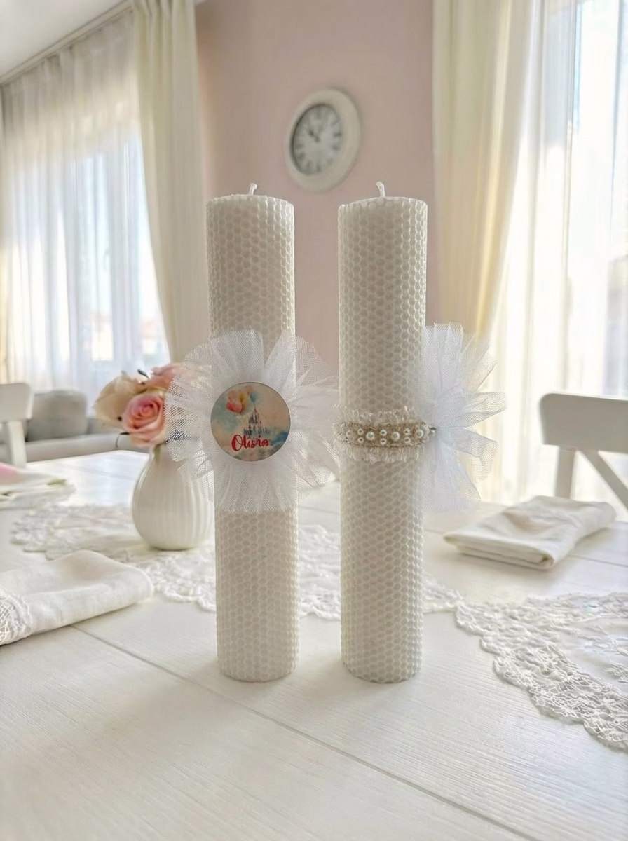 Lumanare botez printesa, lumanare botez fete discreta, lumanare tulle