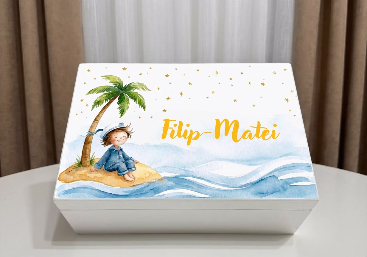 Cutie de lemn personalizata, marinar, palmier, cadou
