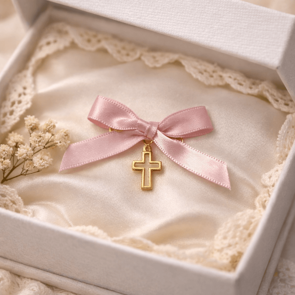 cruciulite botez, fetite, funda roz