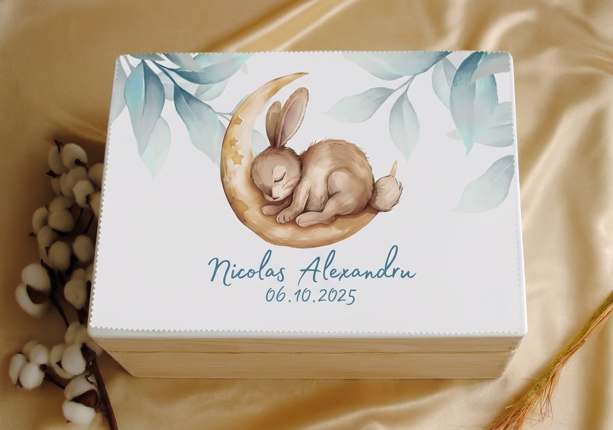 cufar de amintiri personalizat, iepuras dormind