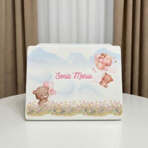 cutie amintiri fete, cutie lemn personalizata, fata, ursulet, inimioare
