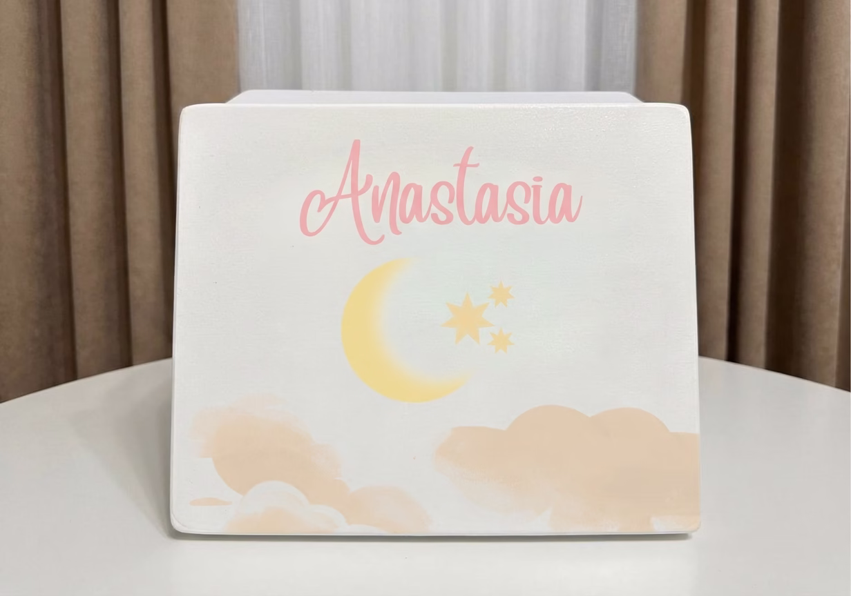 cutie de amintiri, luna si stele, cutie lemn personalizata