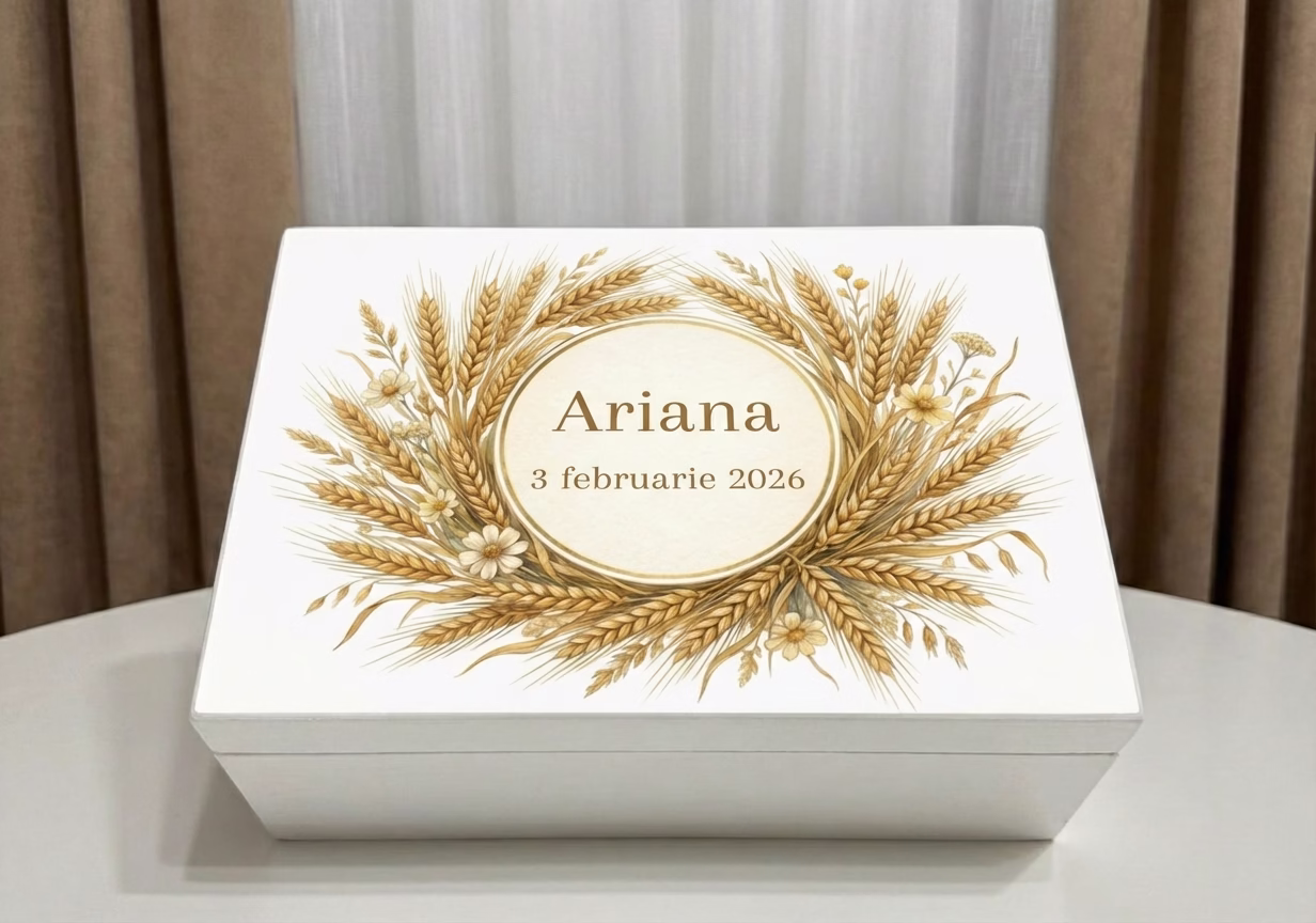 cutie de lemn personalizata, spice de grau, model traditional