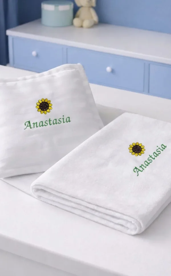 lenjerie patut floarea soarelui, perna cearsaf paturica, personalizate, broderie, lenjerie cu nume lenjerie patut floarea soarelui, perna cearsaf paturica, personalizate, broderie, lenjerie cu nume