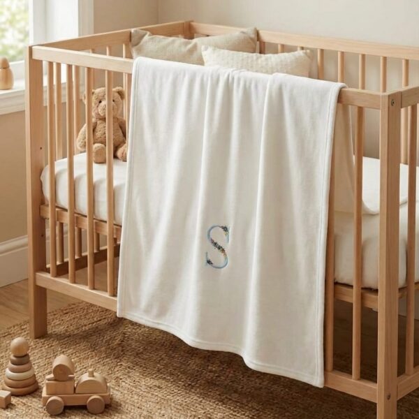 paturica bebelusi personalizata, patura copii cu initiala, patura bumbac copii, personalizare cu initiala