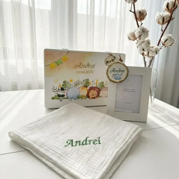set cadou baieti safari, cutie lemn amintiri, cadou botez baiat set cadou baieti safari, cutie lemn amintiri, cadou botez baiat