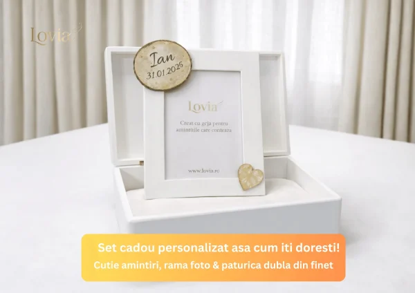 set cadou cutie lemn personalizata, paturica personalizata copii, rama foto set cadou personalizat cutie amintiri paturica finet dublu si rama foto bebelusi