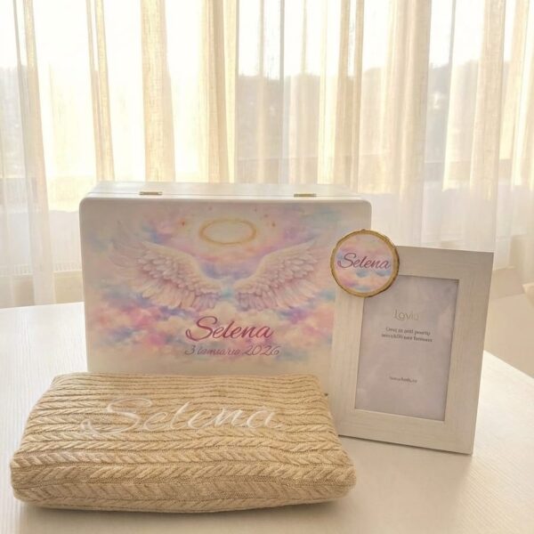 set paturica bebelusi personalizata, cutie amintiri si rama foto personalizata pentru fetite