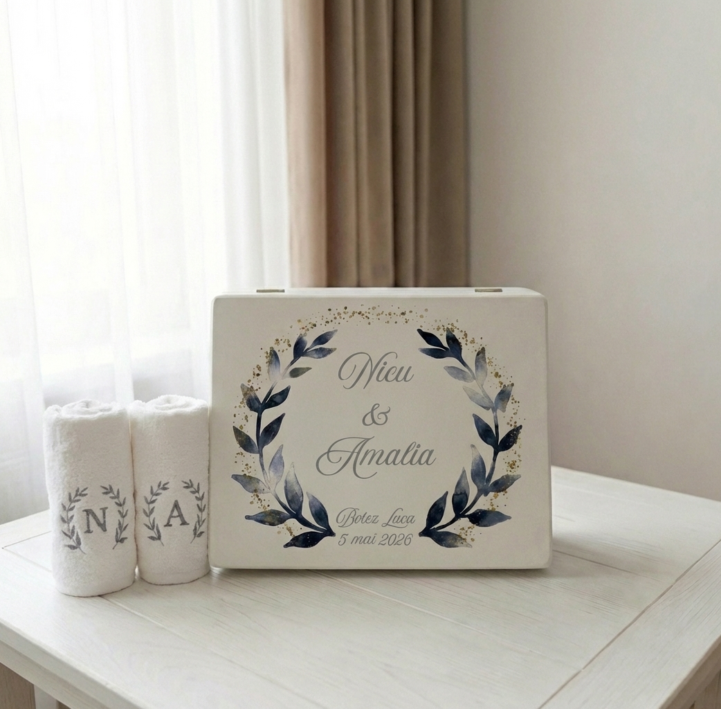 cadou nasi botez, prosoape in cutie cadou