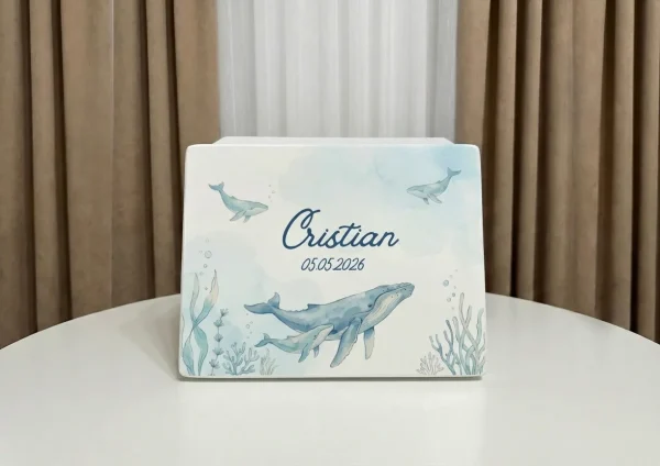 cutie amintiri balene, cutie personalizata pesti, cutie trusou model marin cutie amintiri balene, cutie personalizata pesti, cutie trusou model marin