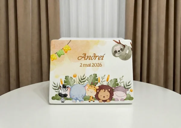 cutie amintiri safari, cutie personalizata jungla, cadou copil safari cutie amintiri safari, cutie personalizata jungla, cadou copil safari