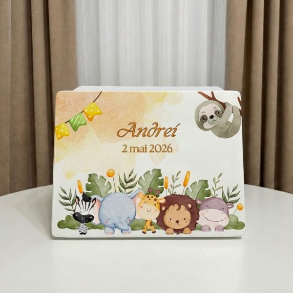 cutie amintiri safari, cutie personalizata jungla, cadou copil safari