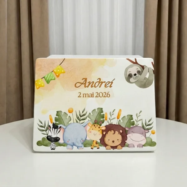 cutie amintiri safari, cutie personalizata jungla, cadou copil safari