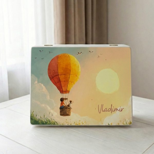 cutie de amintiri micul aventurier, cutie cadou balon cu aer cald, cadou copil