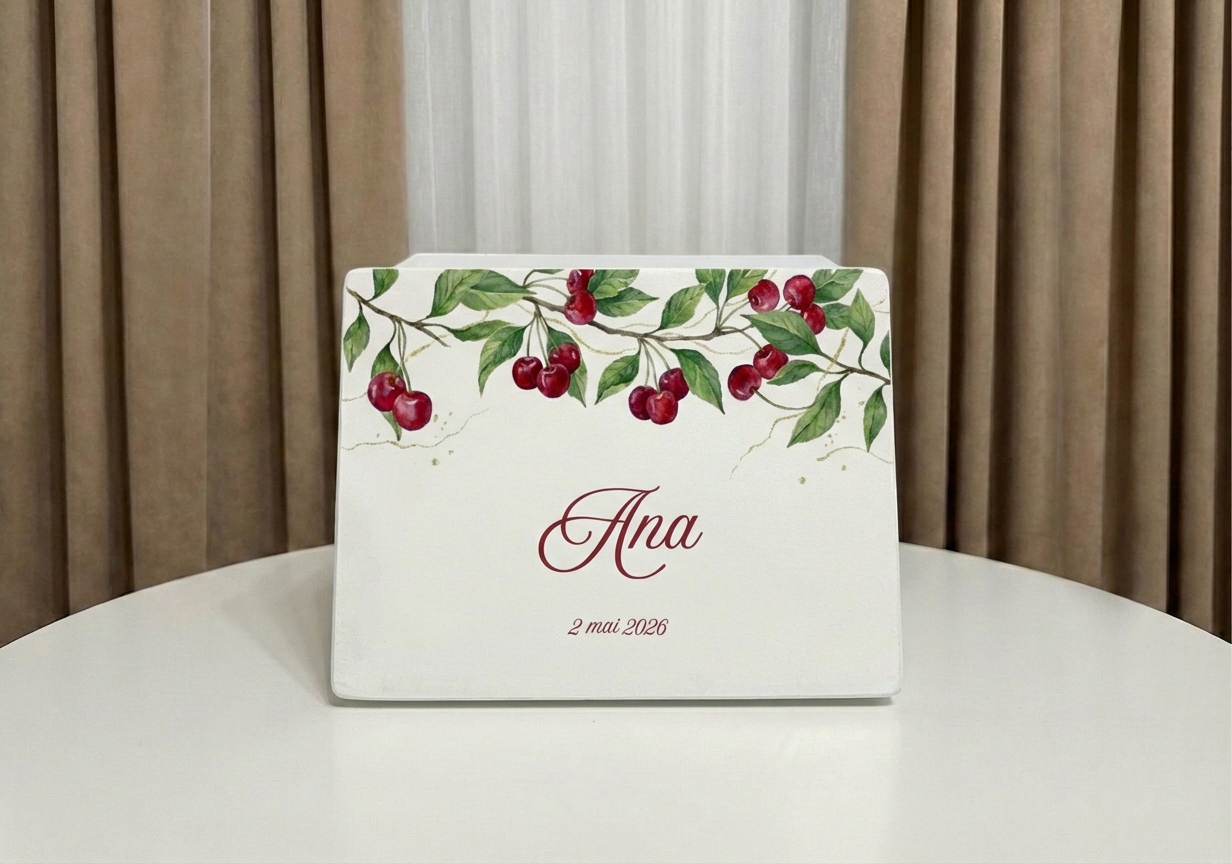 cutie lemn personalizata, cutie personalizata cirese, cadou copil cutie cu cirese