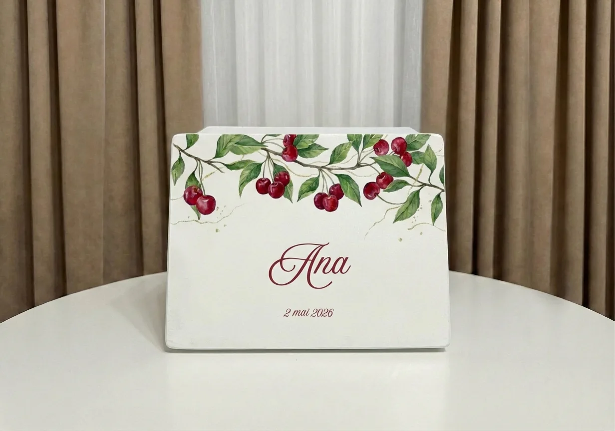 cutie lemn personalizata, cutie personalizata cirese, cadou copil cutie cu cirese