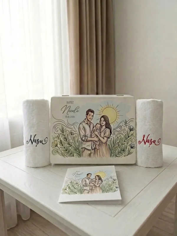 set cadou nasi, cadou complet nasi botez, cadou nasi personalizat, prosoape brodate cu nume