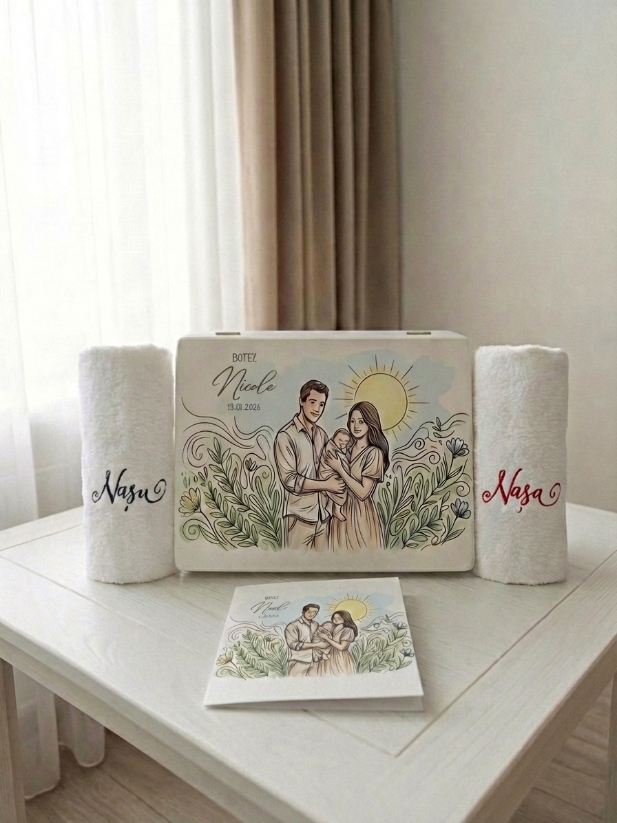 set cadou nasi, cadou complet nasi botez, cadou nasi personalizat, prosoape brodate cu nume