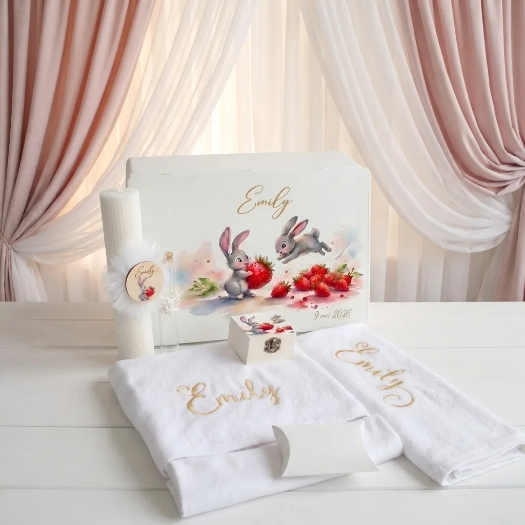 trusou botez iepurasi, trusou botez cu capsuni, trusou botez fete