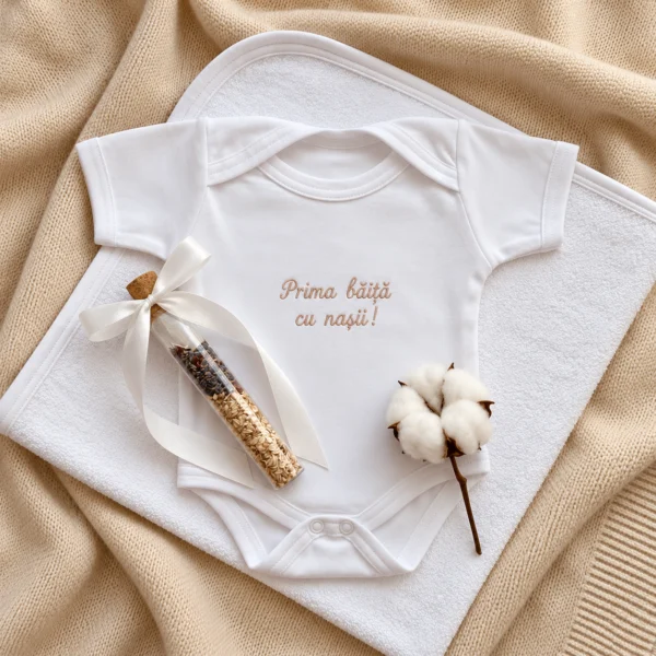 Prima băiță cu nașii, set prima baita, prosop personalizat