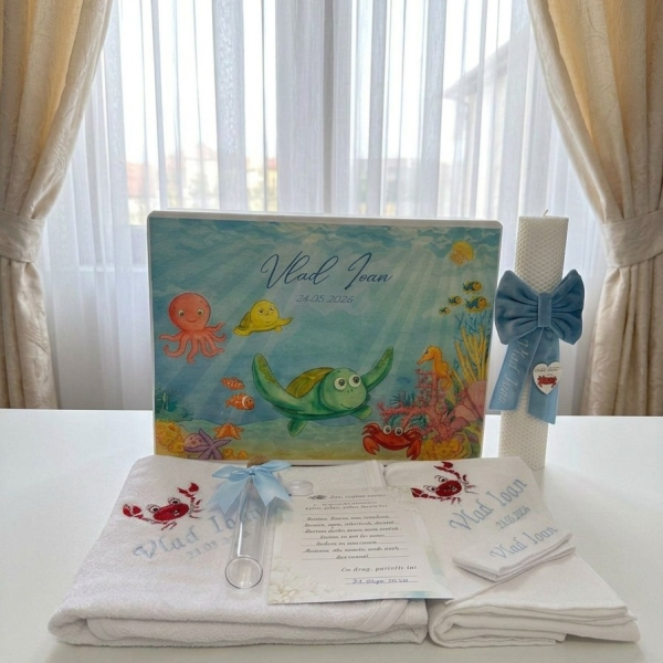 trusou botez cu pesti, trusou botez corali, pesti, tema marina