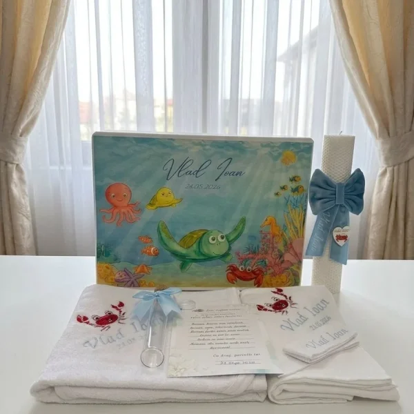 trusou botez cu pesti, trusou botez corali, pesti, tema marina