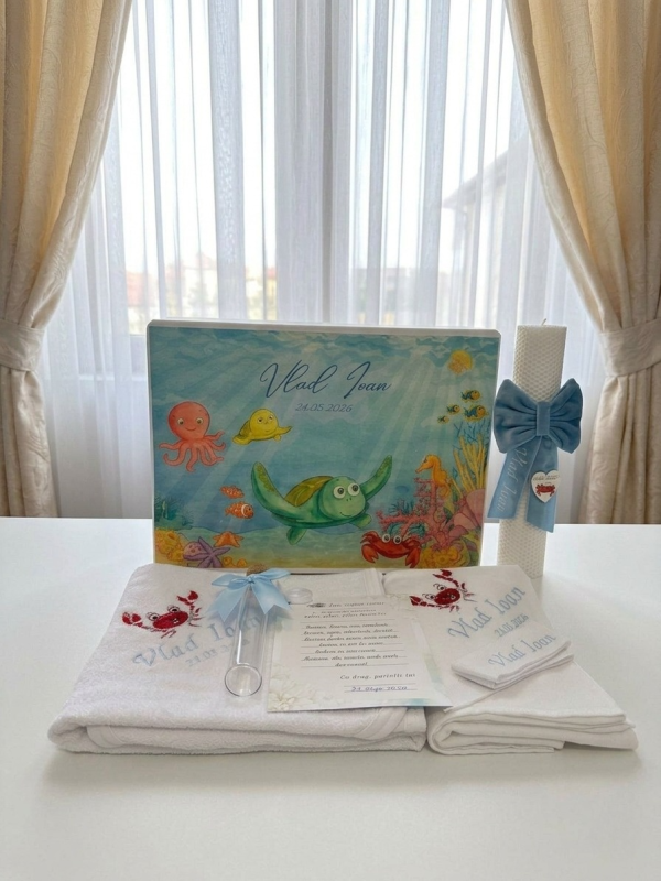 trusou botez cu pesti, trusou botez corali, pesti, tema marina
