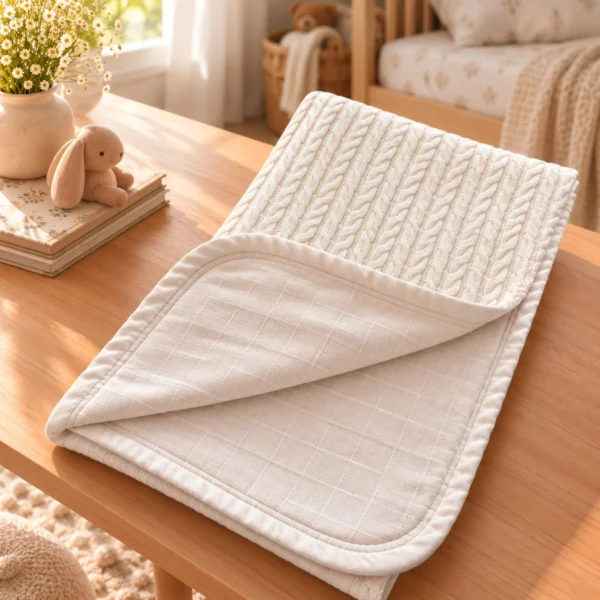 Paturica iarna Tricot alb + muselina alba Paturica de iarna pentru bebelusi, tricot alb + muselina alba, personalizata cu broderie